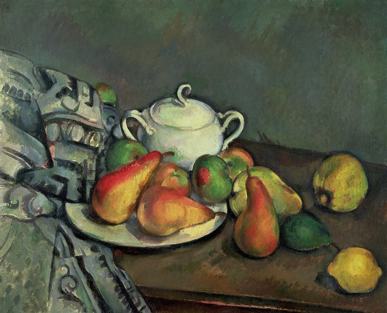 Stilleben med sukkerbassin og frugt af Paul Cézanne