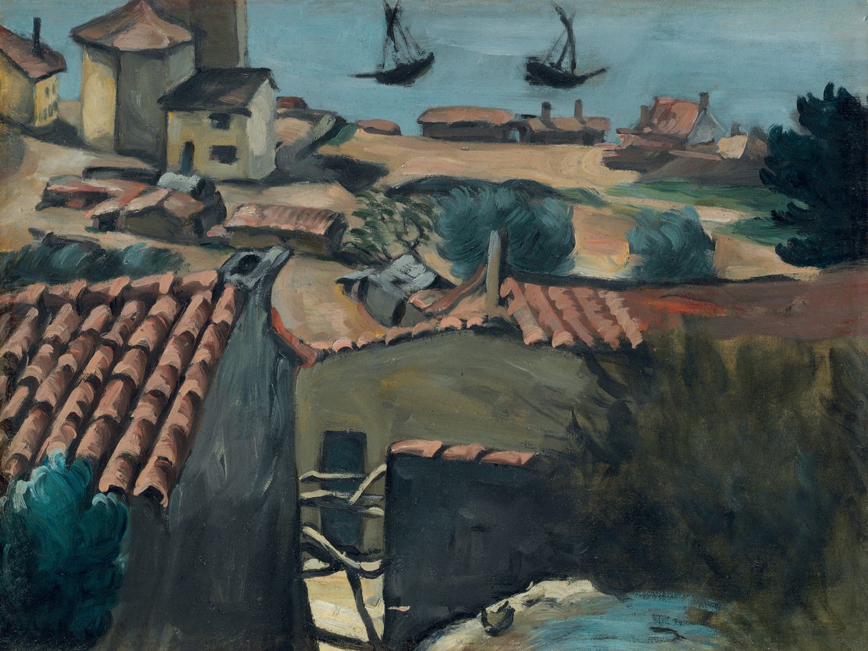 Fiskerlandsbyen ved L"Estaque; Fiskerlejet ved l"Estaque, ca. 1870 af Paul Cézanne