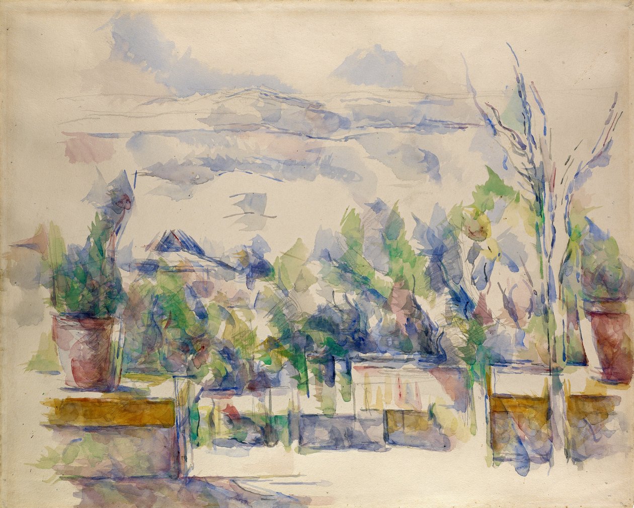 Terrassen i haven ved Les Lauves af Paul Cézanne