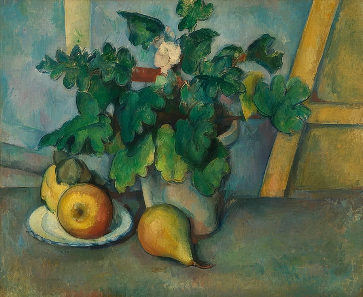 Potte med primulaer og frugt. 1888-90 af Paul Cézanne