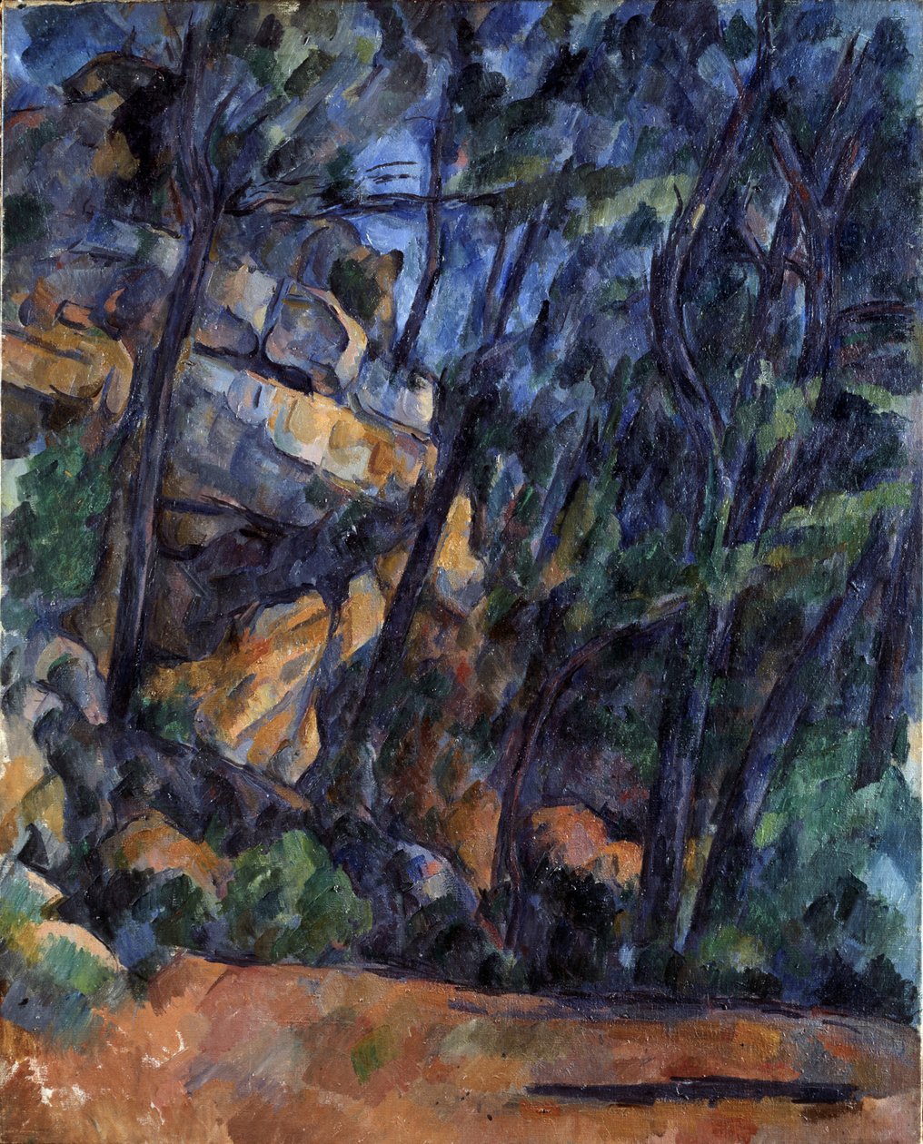 Træer og klipper i Château Noir-parken, ca 1904. af Paul Cézanne