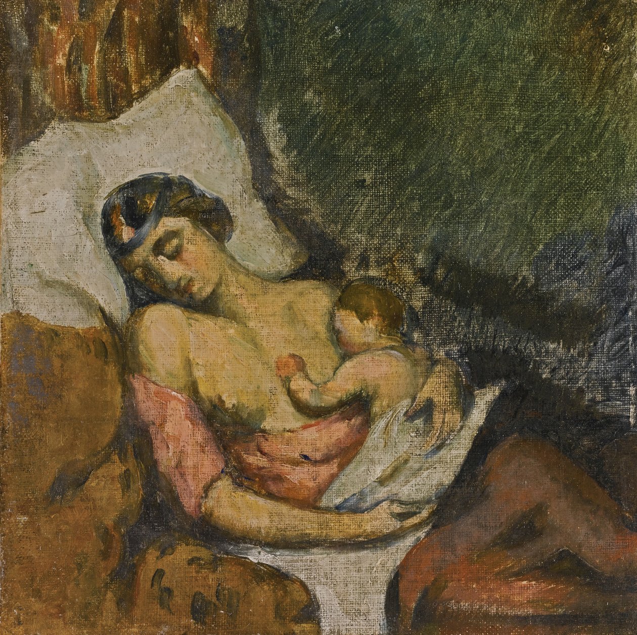 Kvinde, der ammer sit barn, ca 1872 af Paul Cézanne