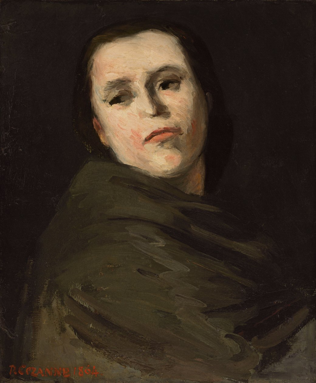 Kvindens hoved; Tete de femme, 1864 af Paul Cézanne