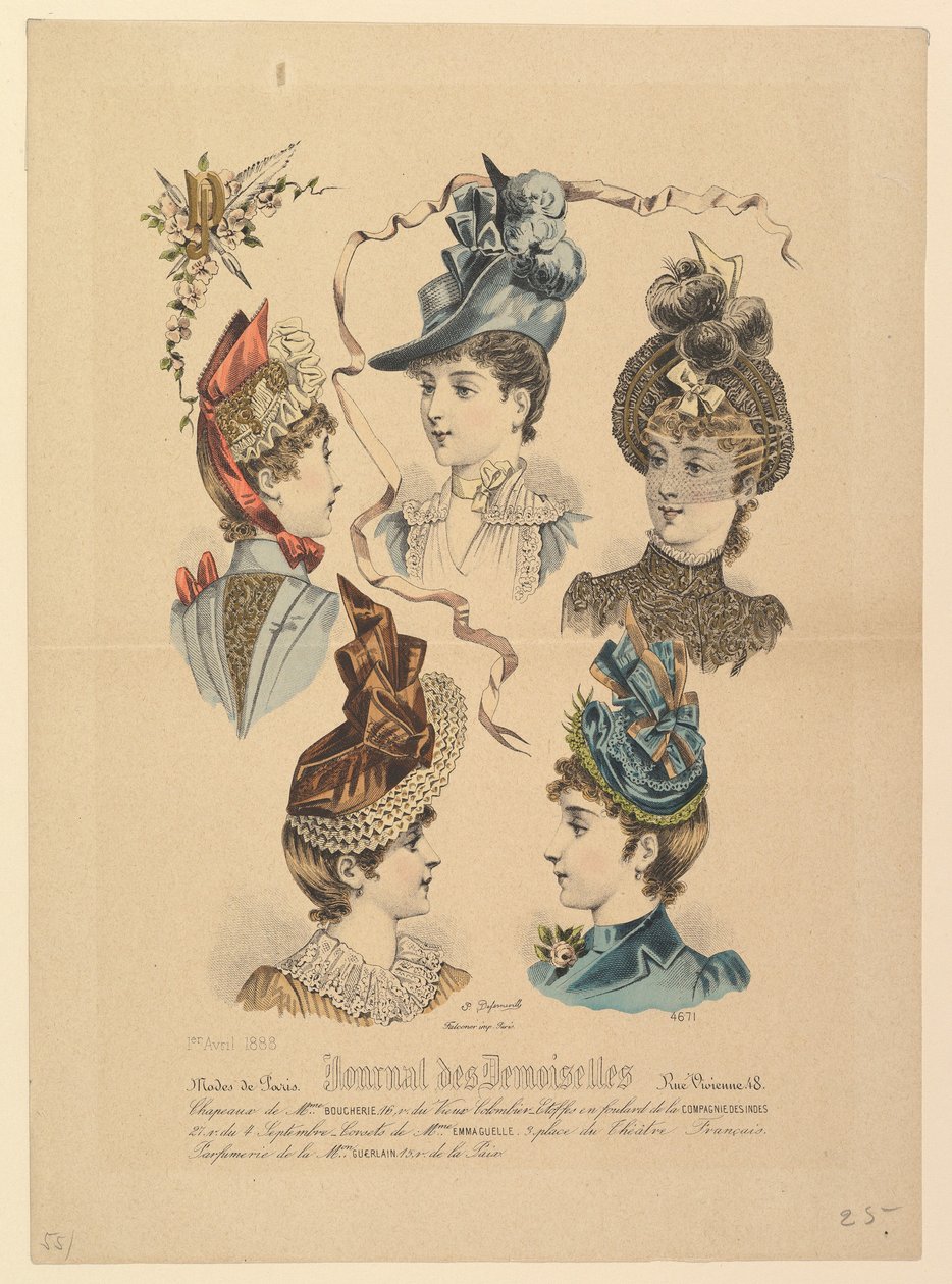 Damehatte, nr. 4671, fra Journal des Demoiselles, 1. april 1888. af Paul Deferneville
