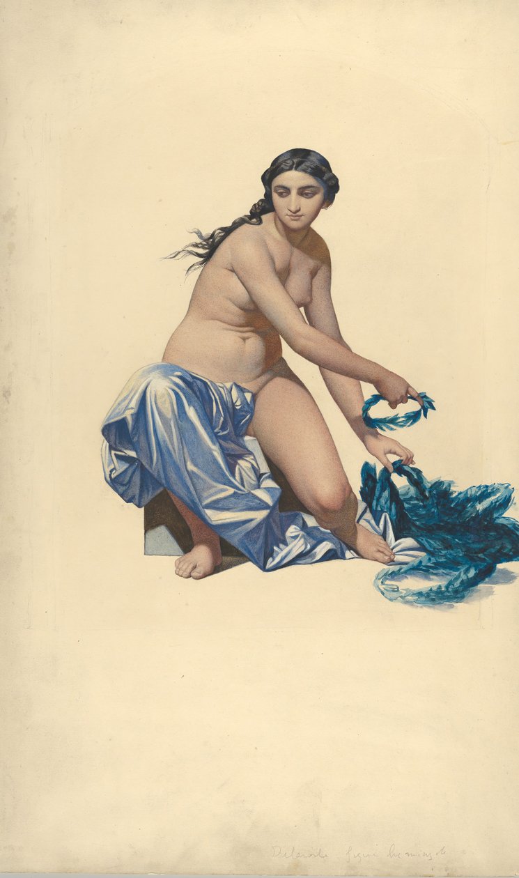 Studie til en berømmelsesfigur fra Hémicycle des Beaux-Arts, École des Beaux-Arts, ca. 1837-41. af Paul Delaroche