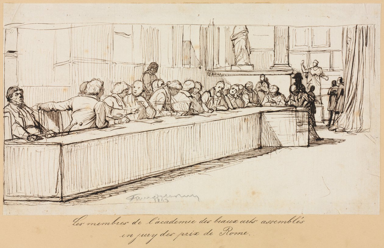 Medlemmerne af Academy of Beaux-Arts forsamlede til juryen Romprisen af Paul Delaroche