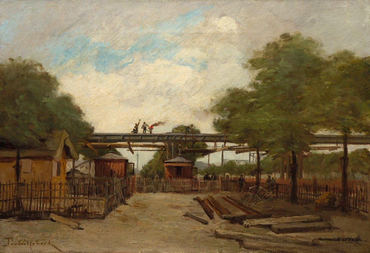 Konstruktion af en forhøjet jernbane: Bro over Cours de Vincennes, 1888. af Paul Desire Trouillebert