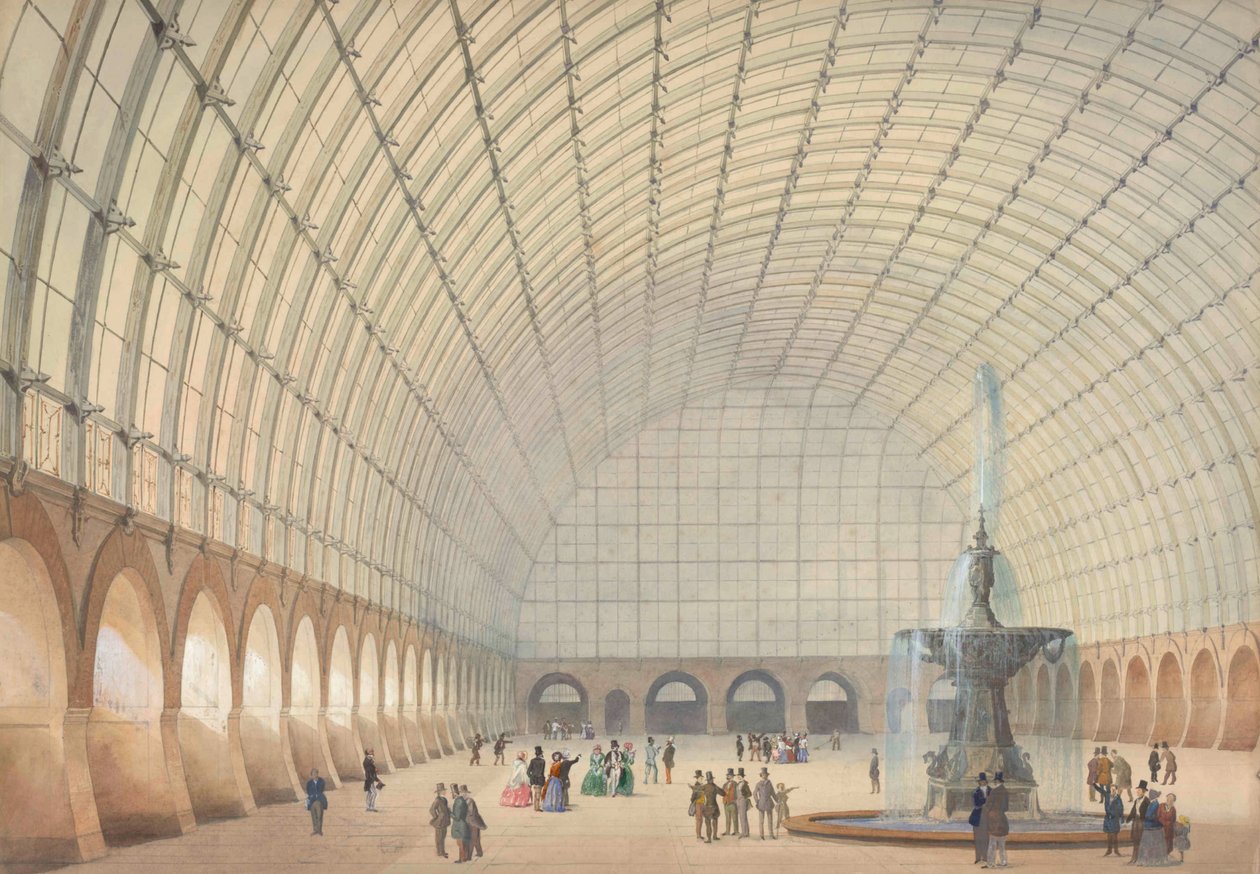 Design til en motions- og industriel udstillingshal i Wien, perspektivisk indvendig udsigt, 1853. af Paul Eduard Sprenger