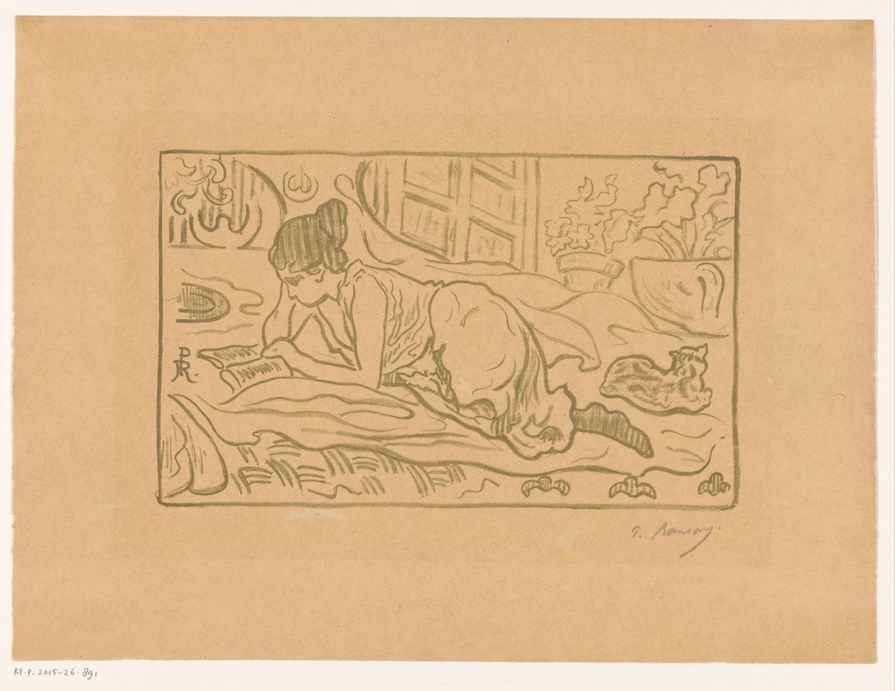 Læsende kvinde liggende på sengen af  (signed by artist) Paul Élie Ranson