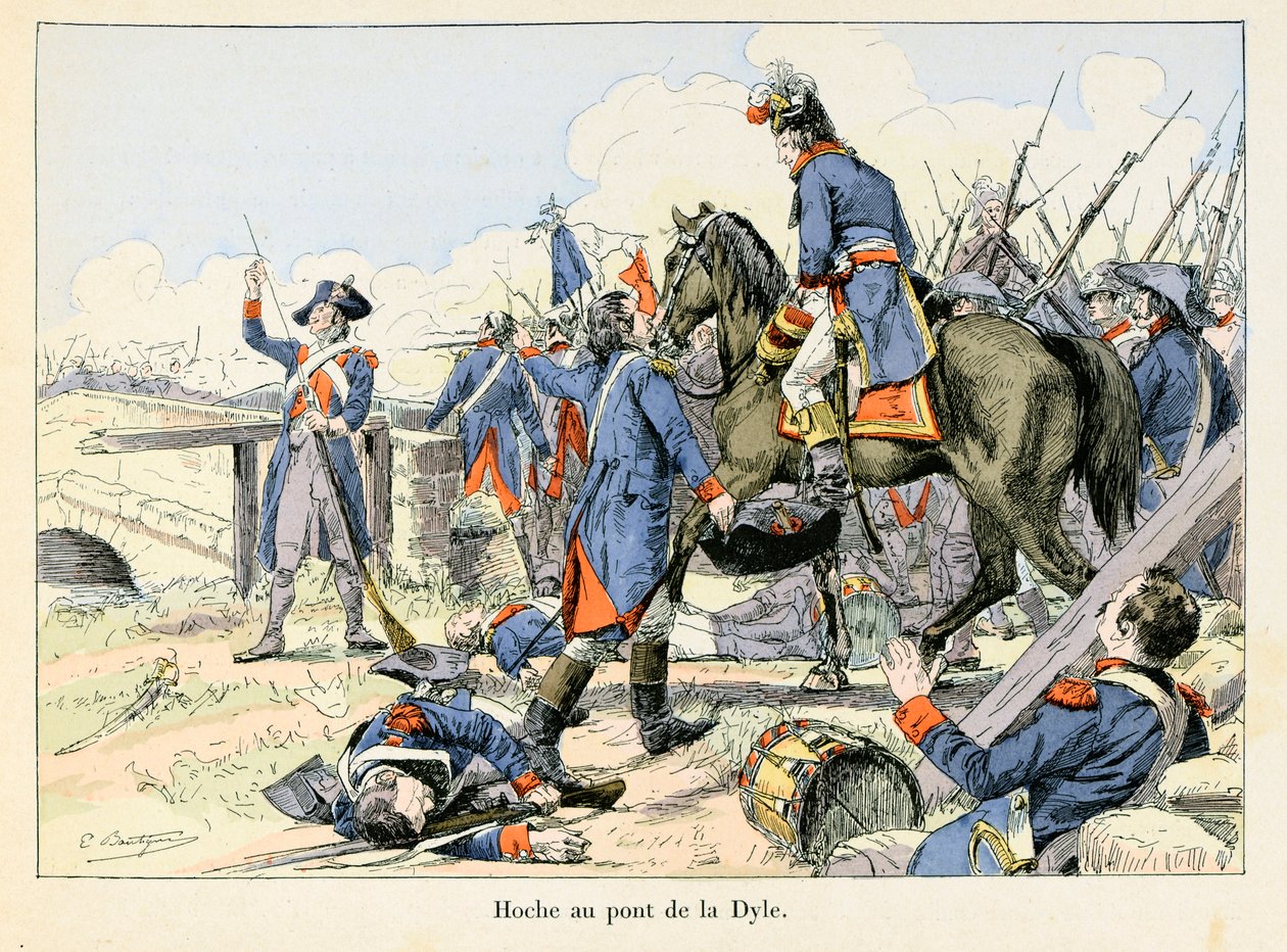 Hoche au pont de la Dyle: I marts 1793, da han dækkede tilbagetoget ved passagen af Dyle foran Leuven (Belgien), kæmpede Lazare Hoche (1768-1797) mod østrigerne - illustration af Emile Boutigny (1853-1929) I "Hoche-Marceau-Desaix" af Theodore af Paul Émile Boutigny