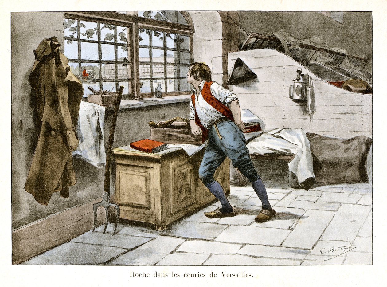 Ranglen i staldene i Versailles: Lazare Hoche (1768-1797) kom ind i de kongelige stalde som 14-årig som overtallig assistent - Illustration af Emile Boutigny (1853-1929) I "Hoche-Marceau-Desaix" af Theodore Cahu (1854-192) ) - Privat samling af Paul Émile Boutigny