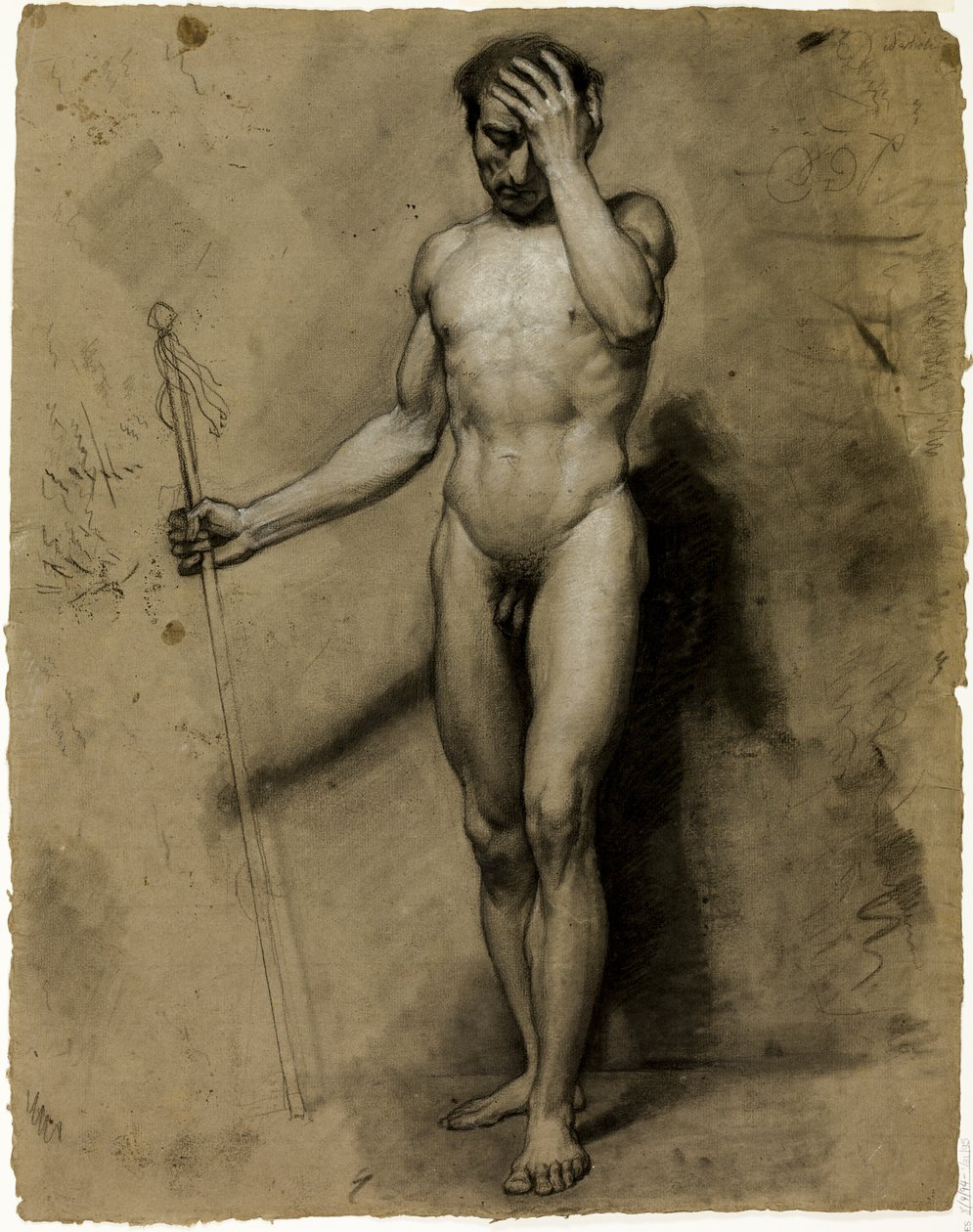 Stående nøgen mand (recto); Klassisk hoved (verso) af Paul Emile Detouche