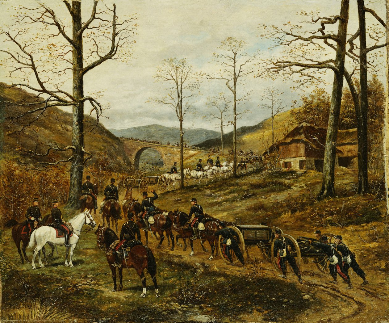 Artilleri bevæger sig gennem en dal, Rezonville, af Paul Emile Leon Perboyre