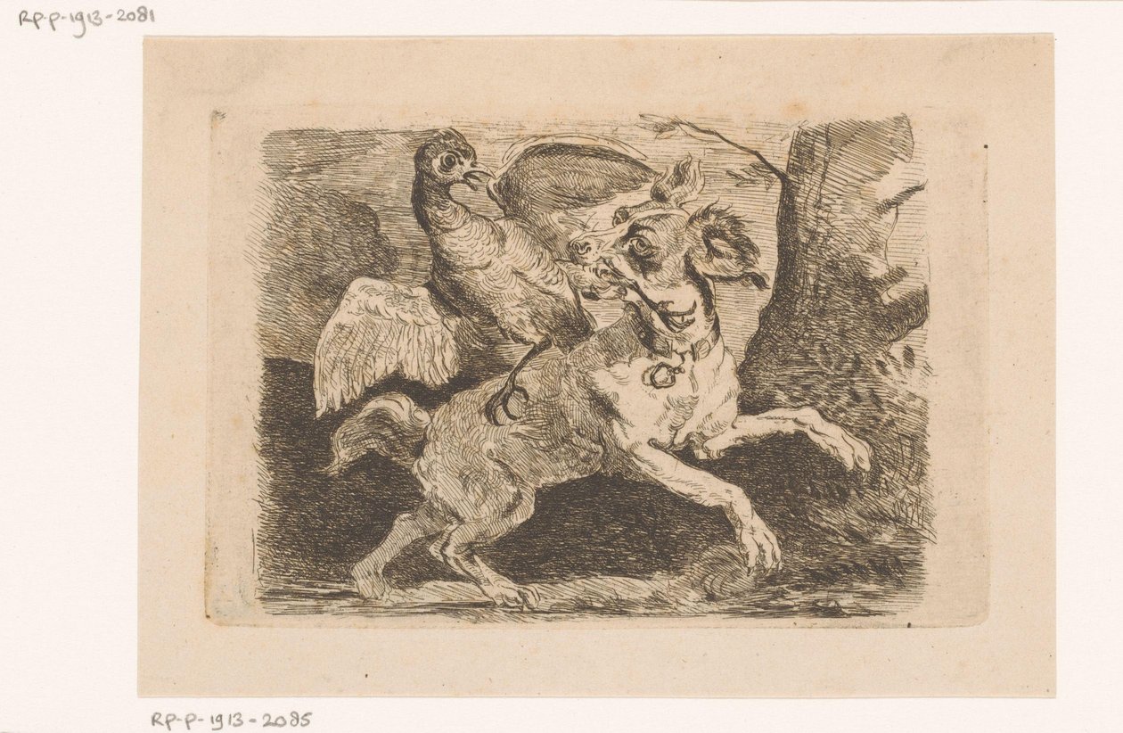 Hund bider en fasans pote af Paul Emile Nicolié