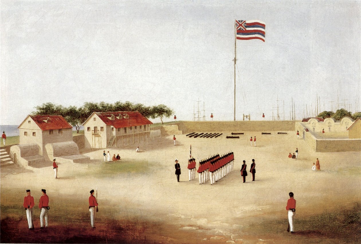Udsigt over Honolulu Fort, ca. 1853 (olie på lærred) af Paul Emmert