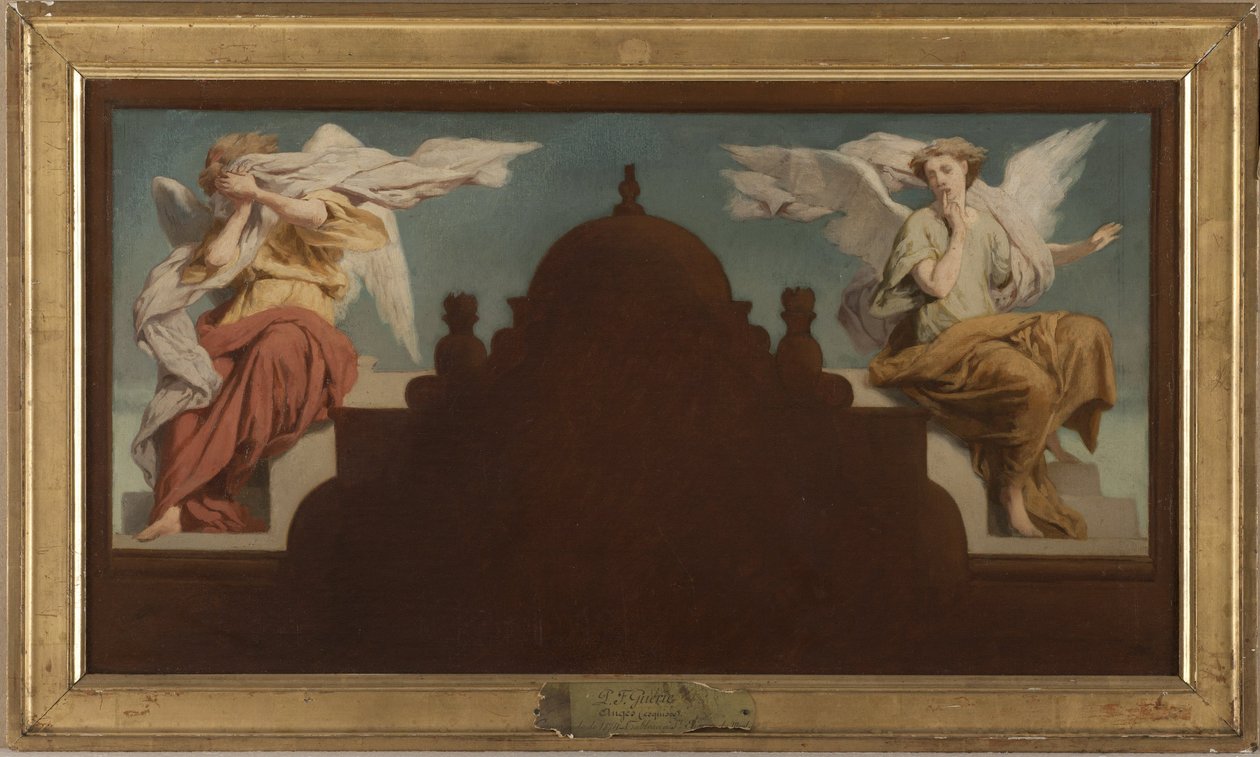 Skitse til kirken Saint-Etienne-du-Mont: Deux anges assis, i 1874 (olie på lærred) af Paul Felix Guerie