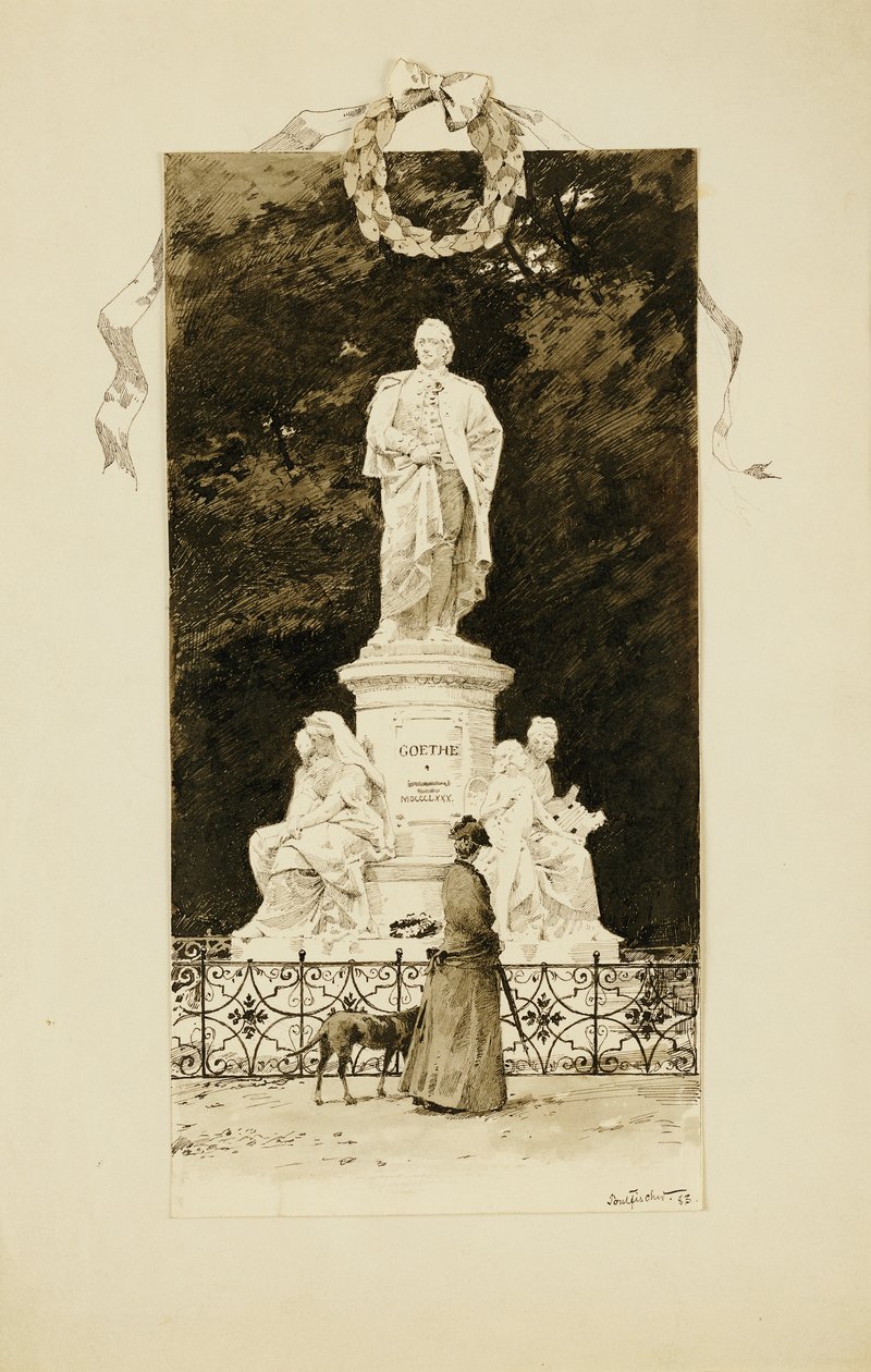 En elegant dame ved statuen af Goethe, 1888 af Paul Fischer