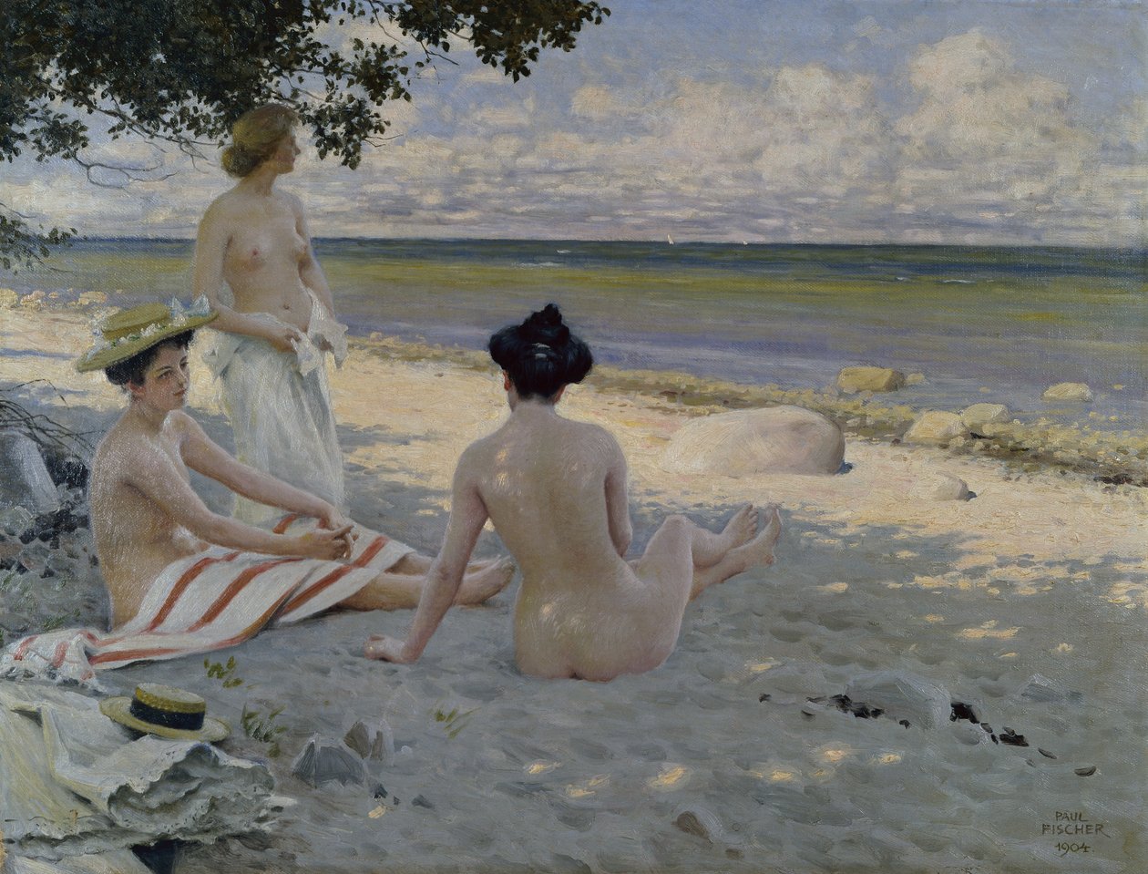 On the Beach (olie på lærred) af Paul Fischer