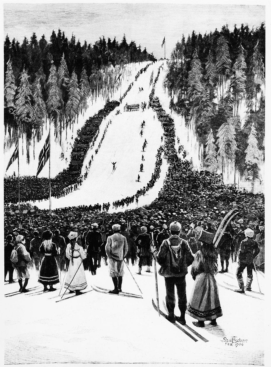 Ski: Det norske derby, skiløbet - tegning af Paul fisher, feb. 1900, Bibl. des Arts Deco. af Paul Fischer