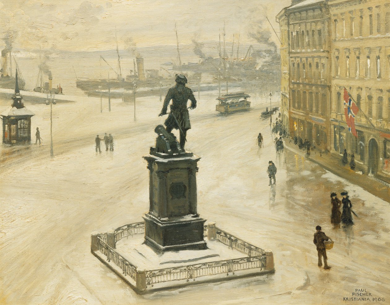 Statuen af Tordenskiold mod Piperviken, Oslo Havn, 1906 af Paul Fischer