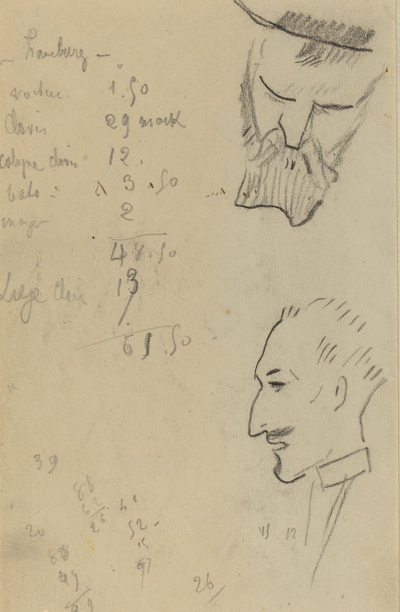 En skægget mand og en mand i profil [verso] af Paul Gauguin
