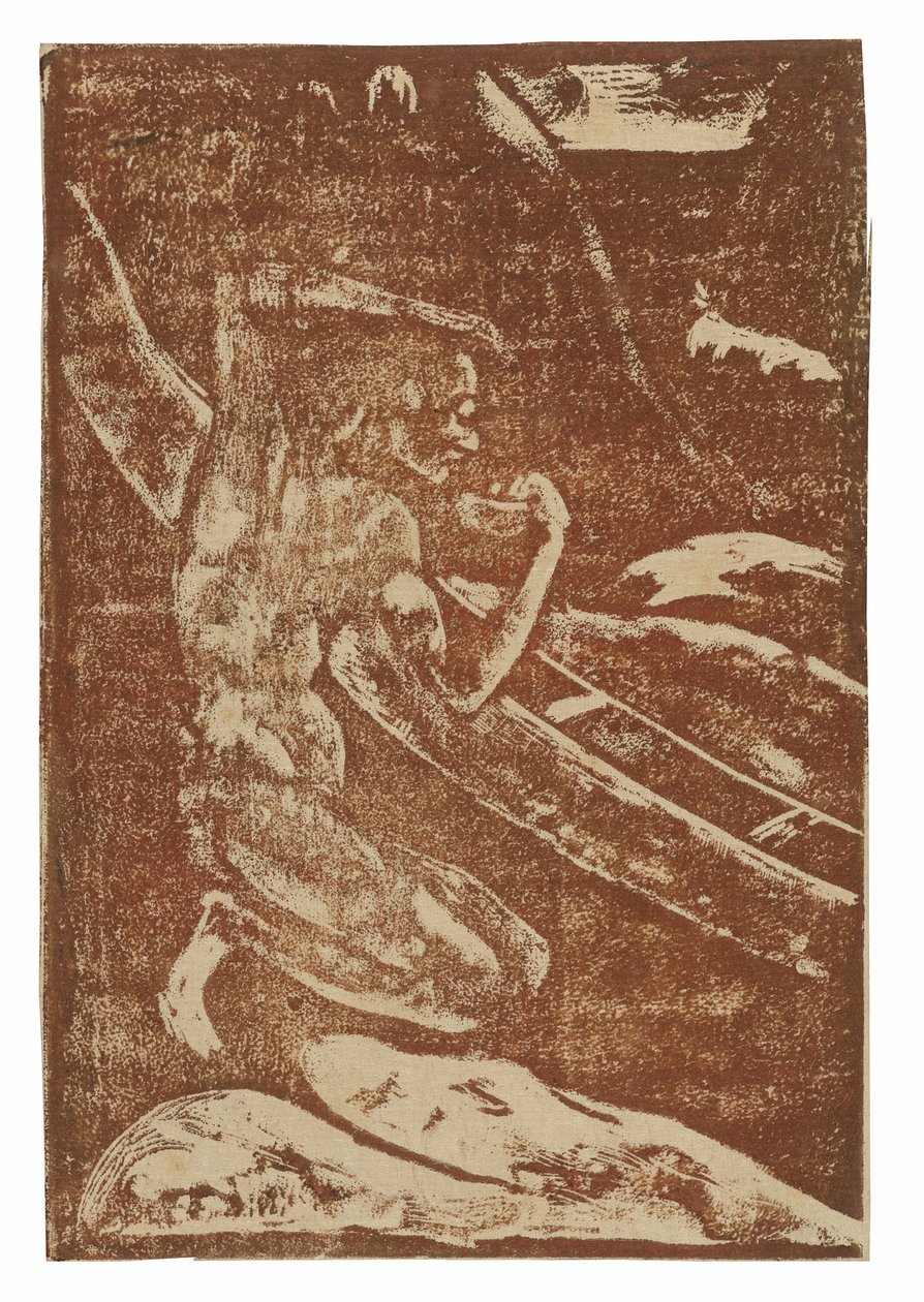En fisker, der drikker ved siden af sin kano af Paul Gauguin