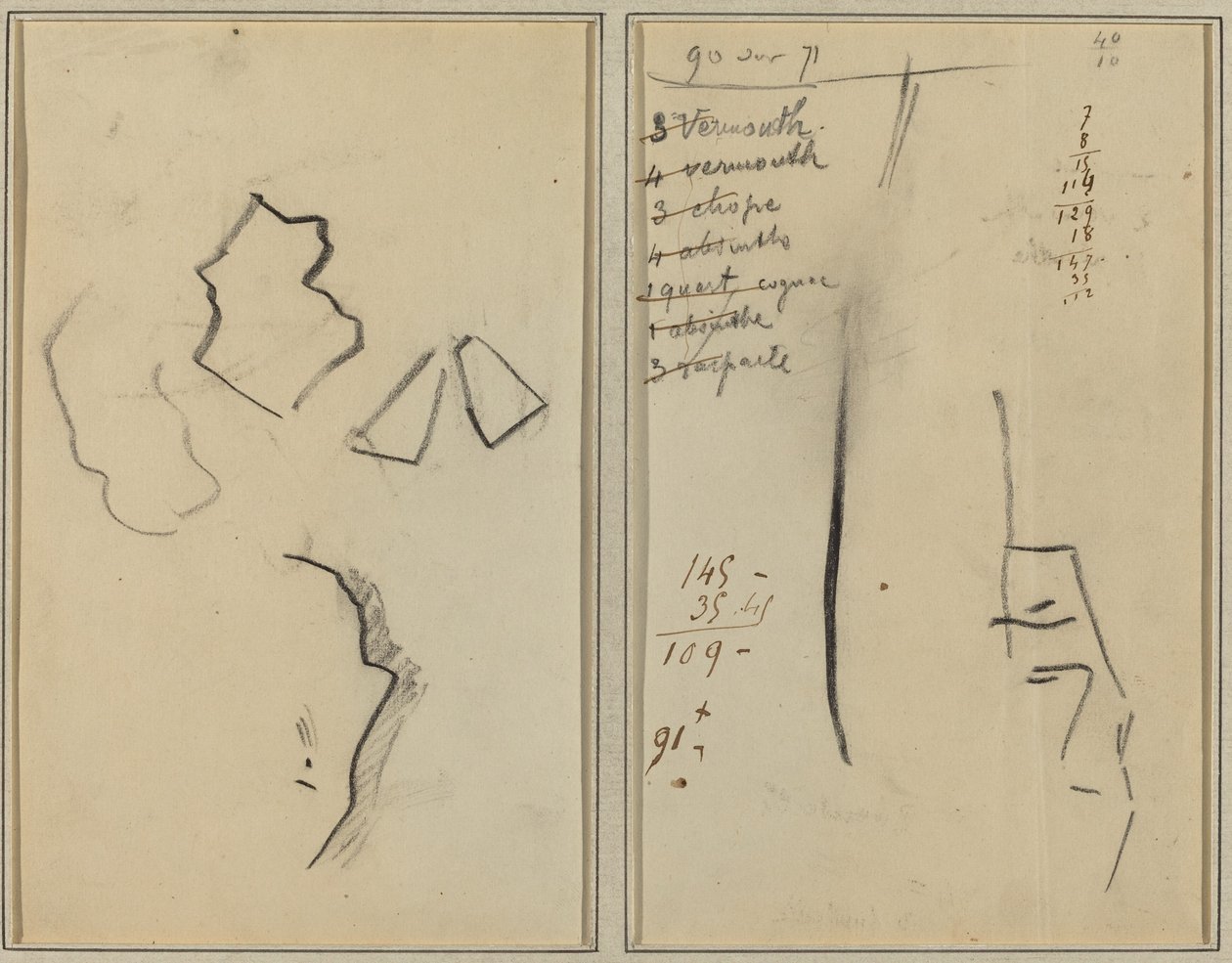 En profil og fire former; Skitse af en mands hoved [recto] af Paul Gauguin