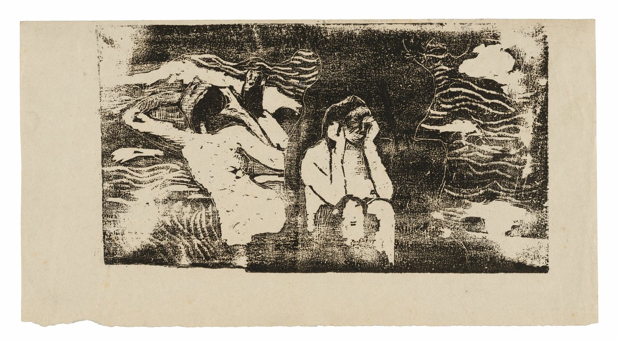 Ved de sorte klipper, fra suiten af sene træbloktryk af Paul Gauguin