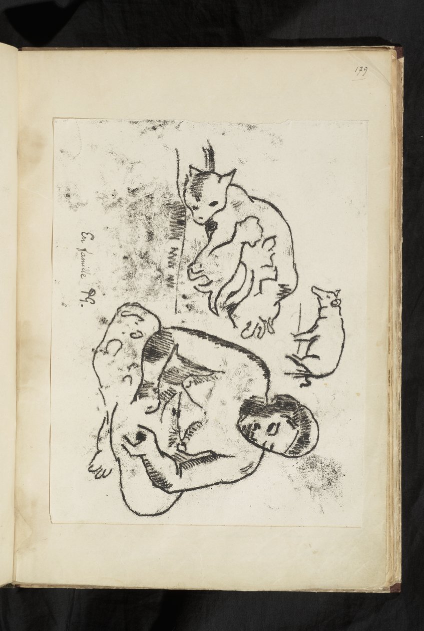 Avant et après - Siddende kvinde, kat med killinger og en gris af Paul Gauguin