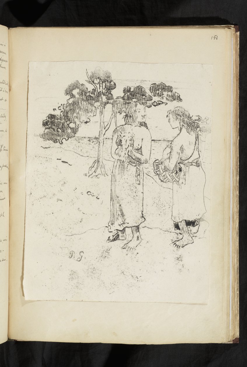Før og efter - To kvinder, der samtaler i et landskab af Paul Gauguin