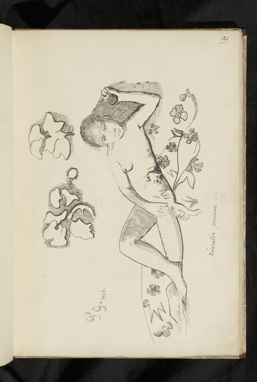 Før og efter - tegning "Dekorativ person" af Paul Gauguin