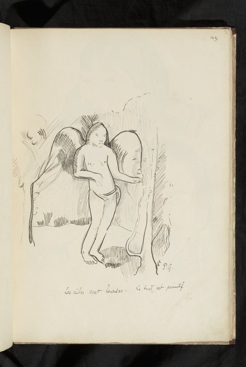 Før og efter - tegning "Vingerne er tunge. Alt er primitivt" af Paul Gauguin