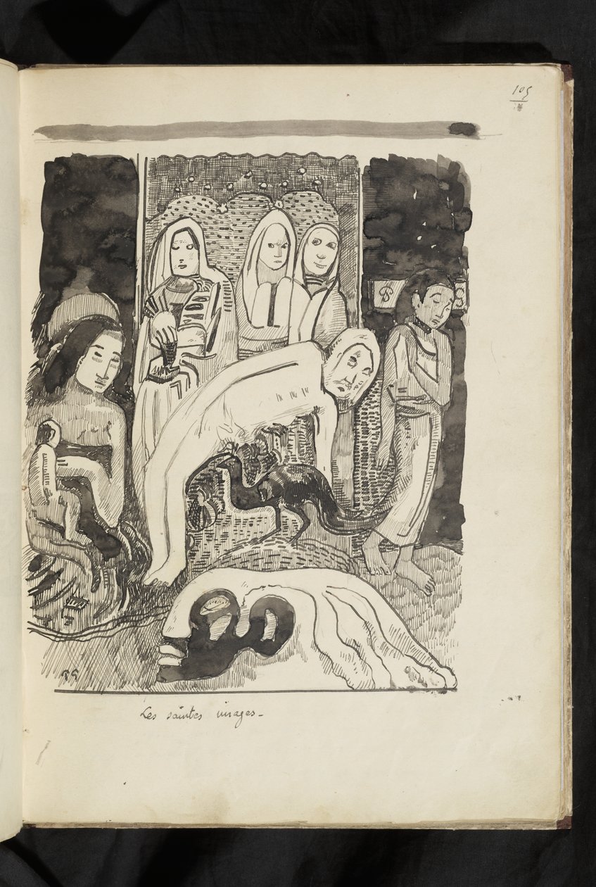 Før og efter - tegning "De hellige billeder" af Paul Gauguin