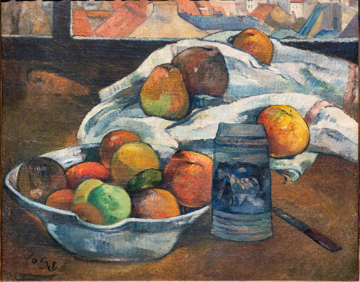 Bowl of Fruit and a Tankard before a Window, ca. 1890 (olie på lærred) af Paul Gauguin