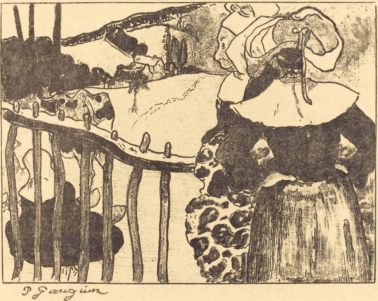 Bretonske kvinder ved siden af ​​et hegn af Paul Gauguin