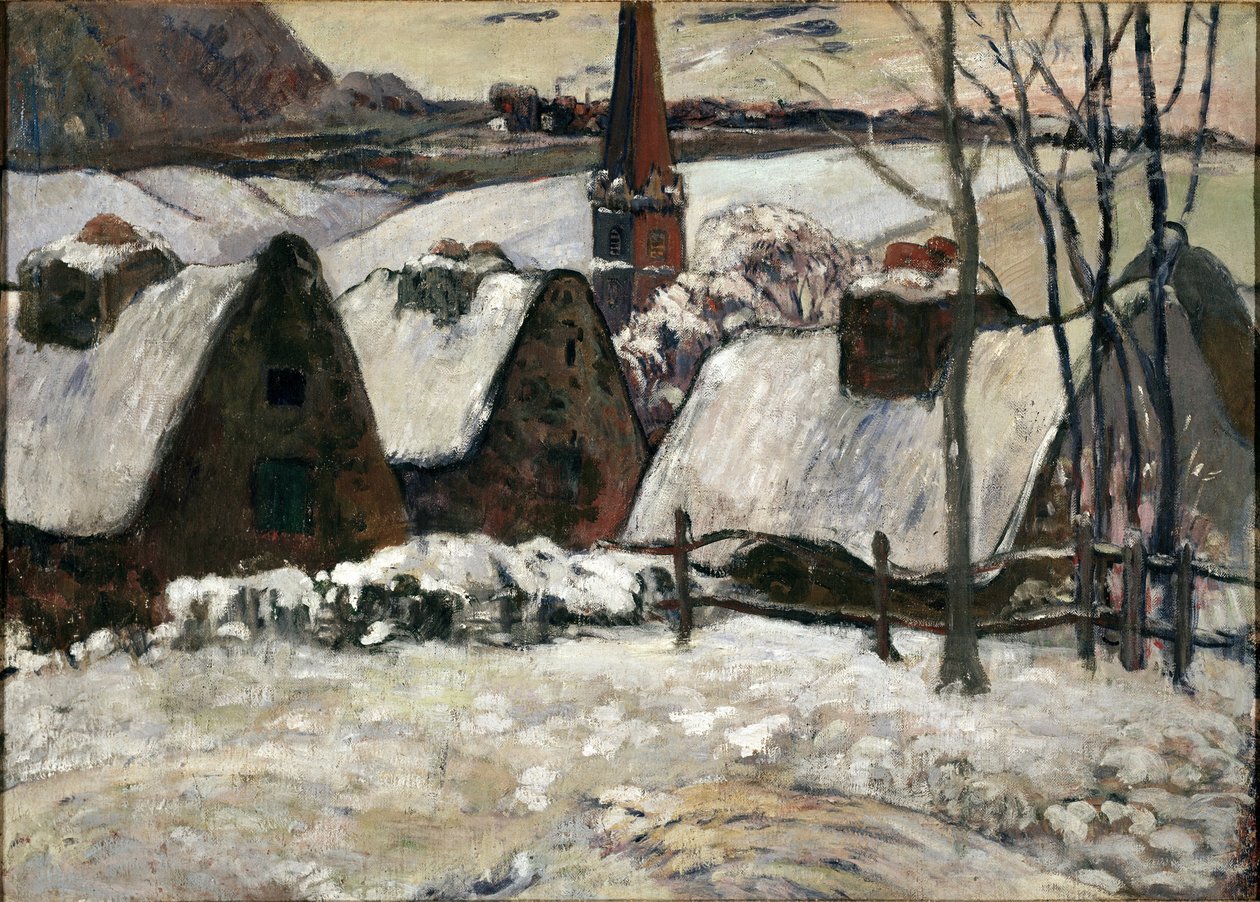 Bretonsk landsby under sneen (olie på lærred af Paul Gauguin