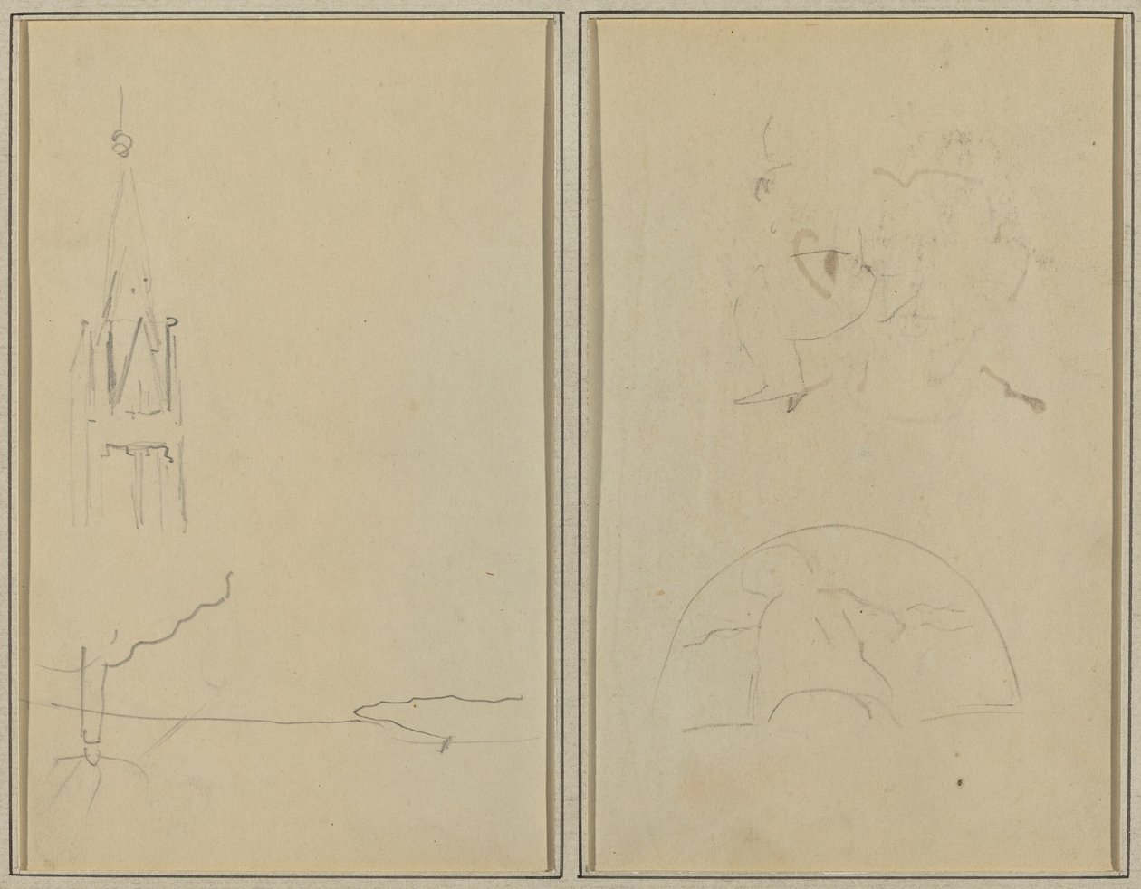 Kirketårn; En skitse af en fan [recto] af Paul Gauguin
