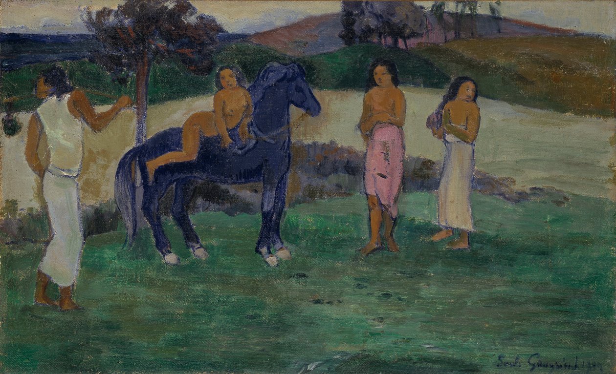 Komposition med figurer og en hest af Paul Gauguin