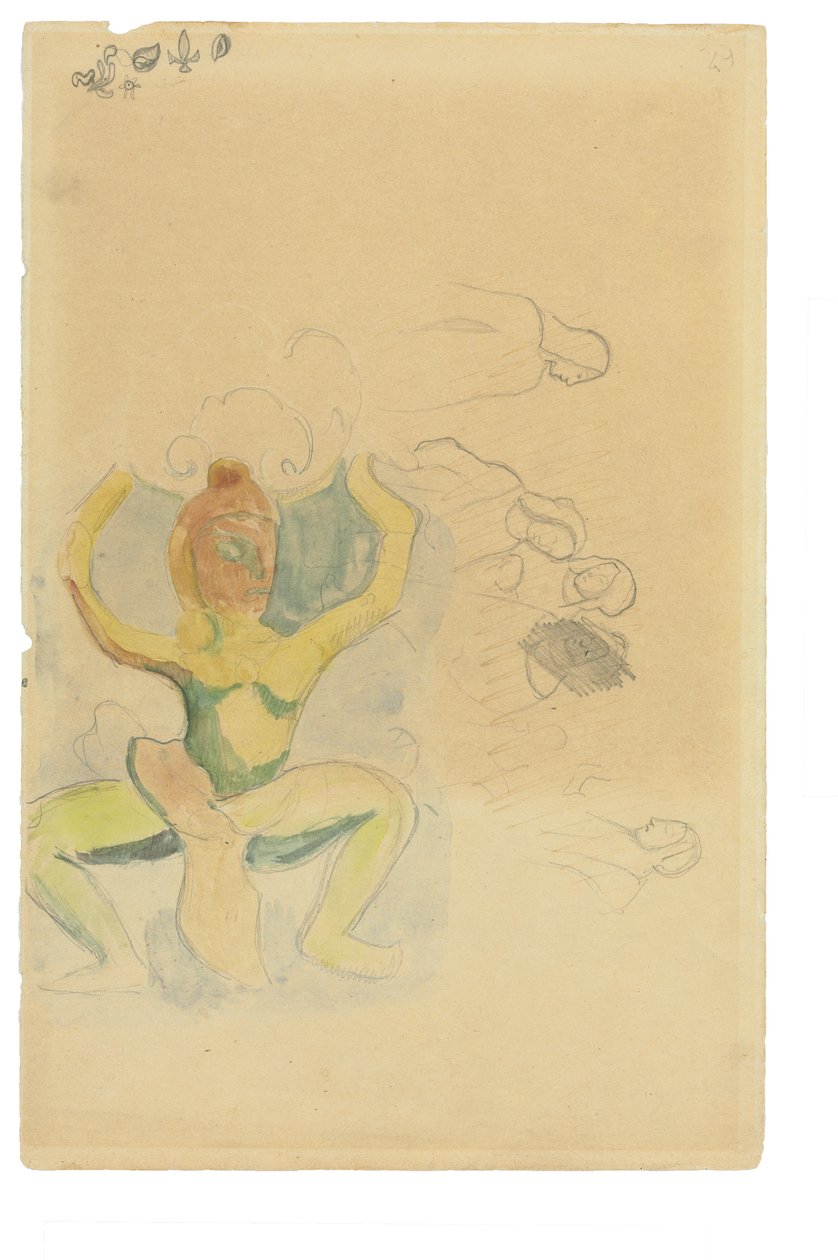 Danse maori (akvarel og blyant på papir) af Paul Gauguin
