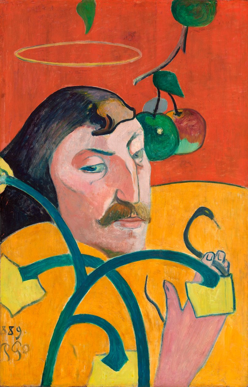 Fransk: Autoportrait-charge, ou Autoportrait au nimbe Selvportræt med halo af Paul Gauguin