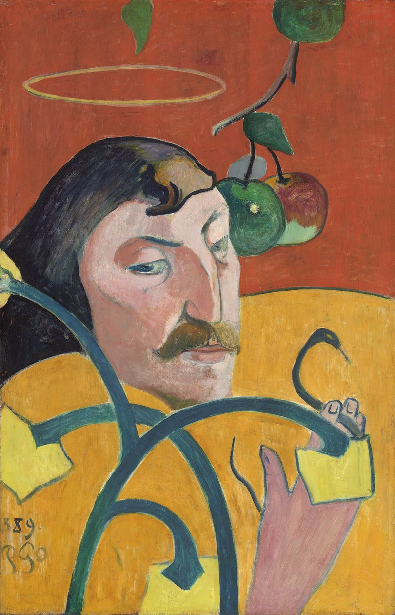 Fransk: Autoportrait-charge, ou Autoportrait au nimbe Selvportræt med halo af Paul Gauguin