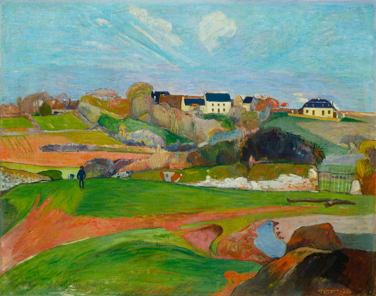Fransk: Champs au Pouldu, ou Paysage au Pouldu Landskab ved Le Pouldu af Paul Gauguin