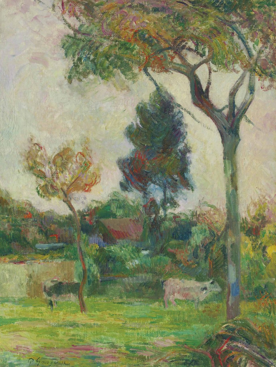 Fransk: Deux vaches au pré, ou Les Deux vaches To køer på engen af Paul Gauguin