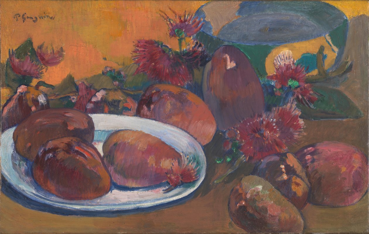 Fransk:  Nature morte aux mangues Stilliv med mangoer af Paul Gauguin