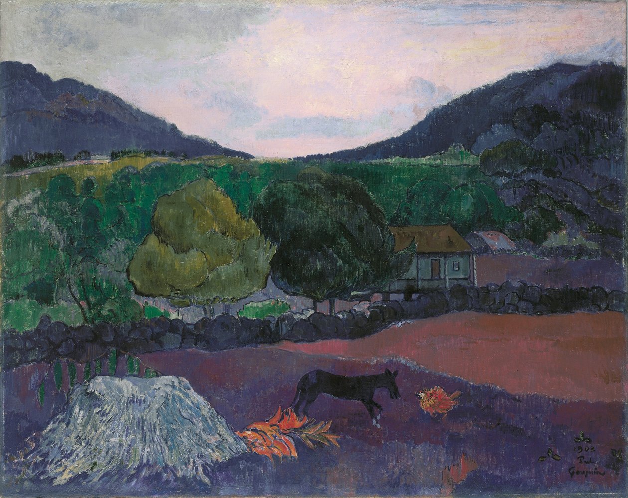 Fransk:  Paysage avec chien Landskab med hund af Paul Gauguin