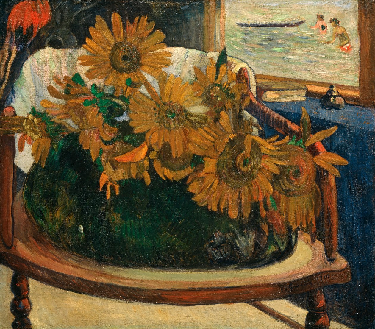 Tysk: Tournesols sur un fauteuil Solsikker på en lænestol af Paul Gauguin