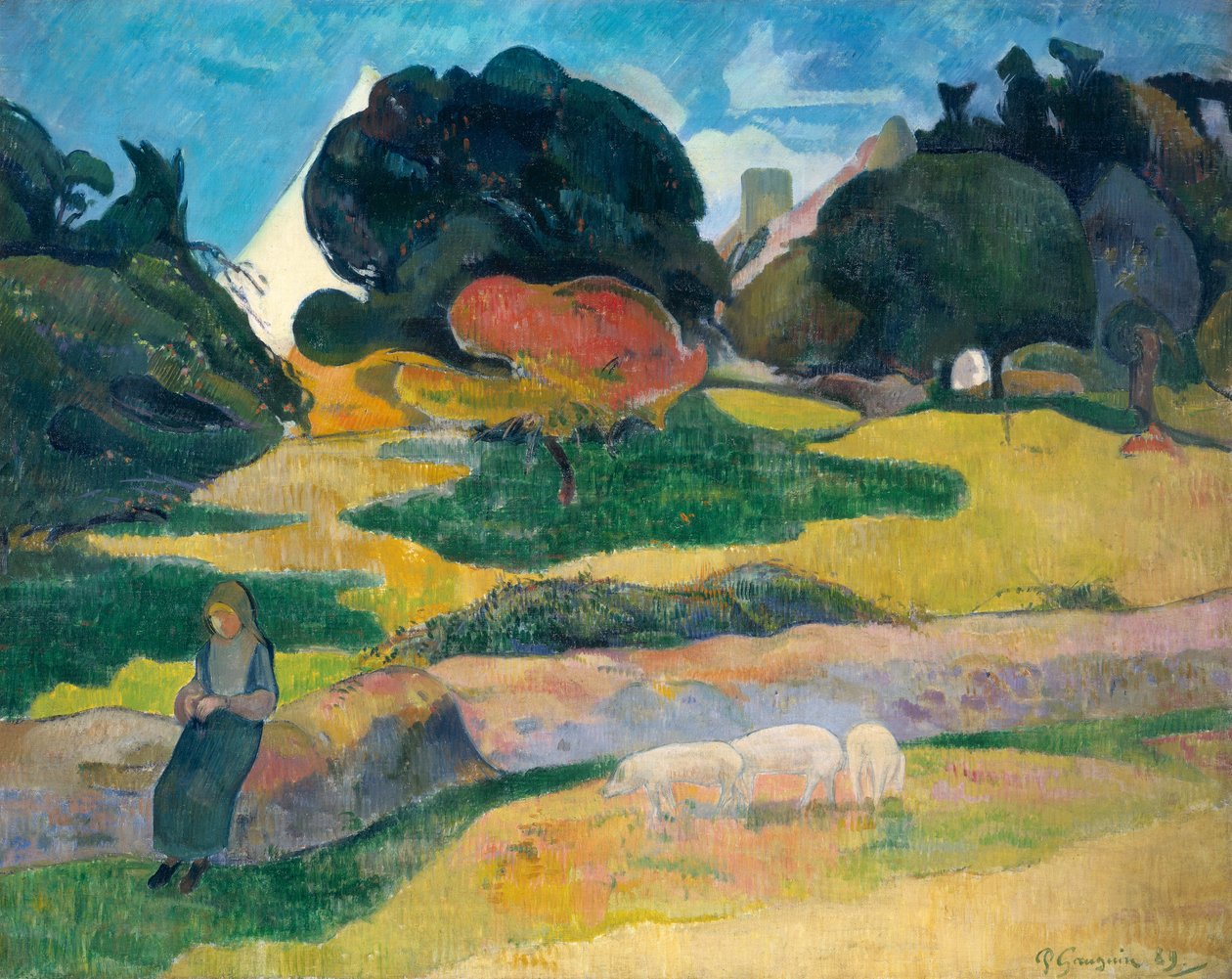 Pige, der hyrde svin, 1889 af Paul Gauguin