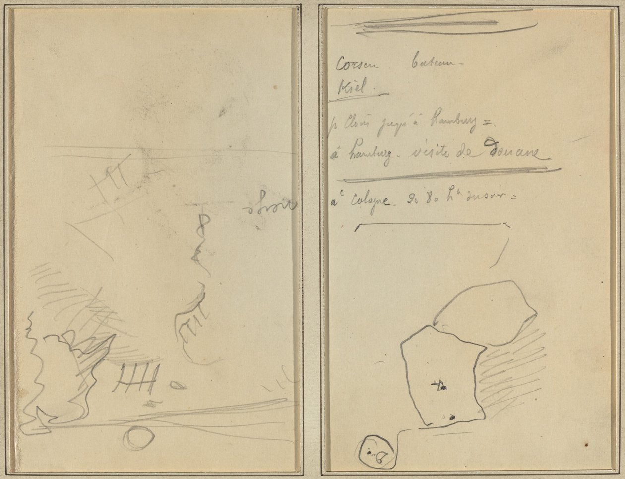 Hoved af en abe; Fortegnelse over flasker og drikkevarer [verso] af Paul Gauguin