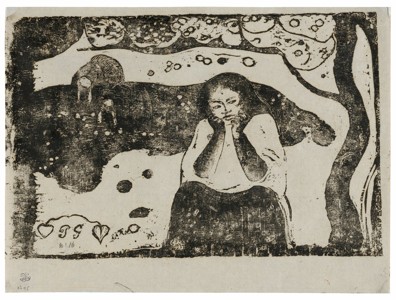 Menneskelig elendighed, fra Suite of Late Wood-Block Prints af Paul Gauguin