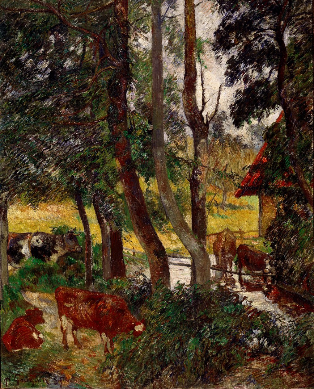 Landskab i Bretagne - Køer en vandeskål eller Corner de Dam. Maleri af Paul Gauguin (1848-1903) af Paul Gauguin